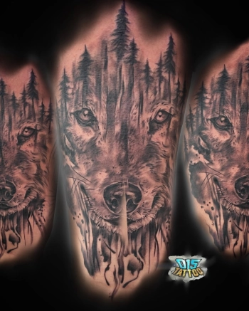 Tattoo Wolf bomen bos