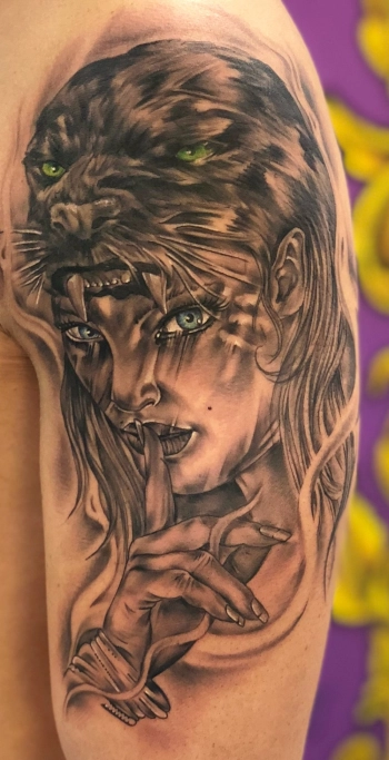 Tattoo portret black en grey