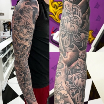 Tattoo sleeve Japans black en grey